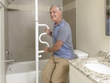 Safety Pole + Curve Grab Bar with swiveling curved bar